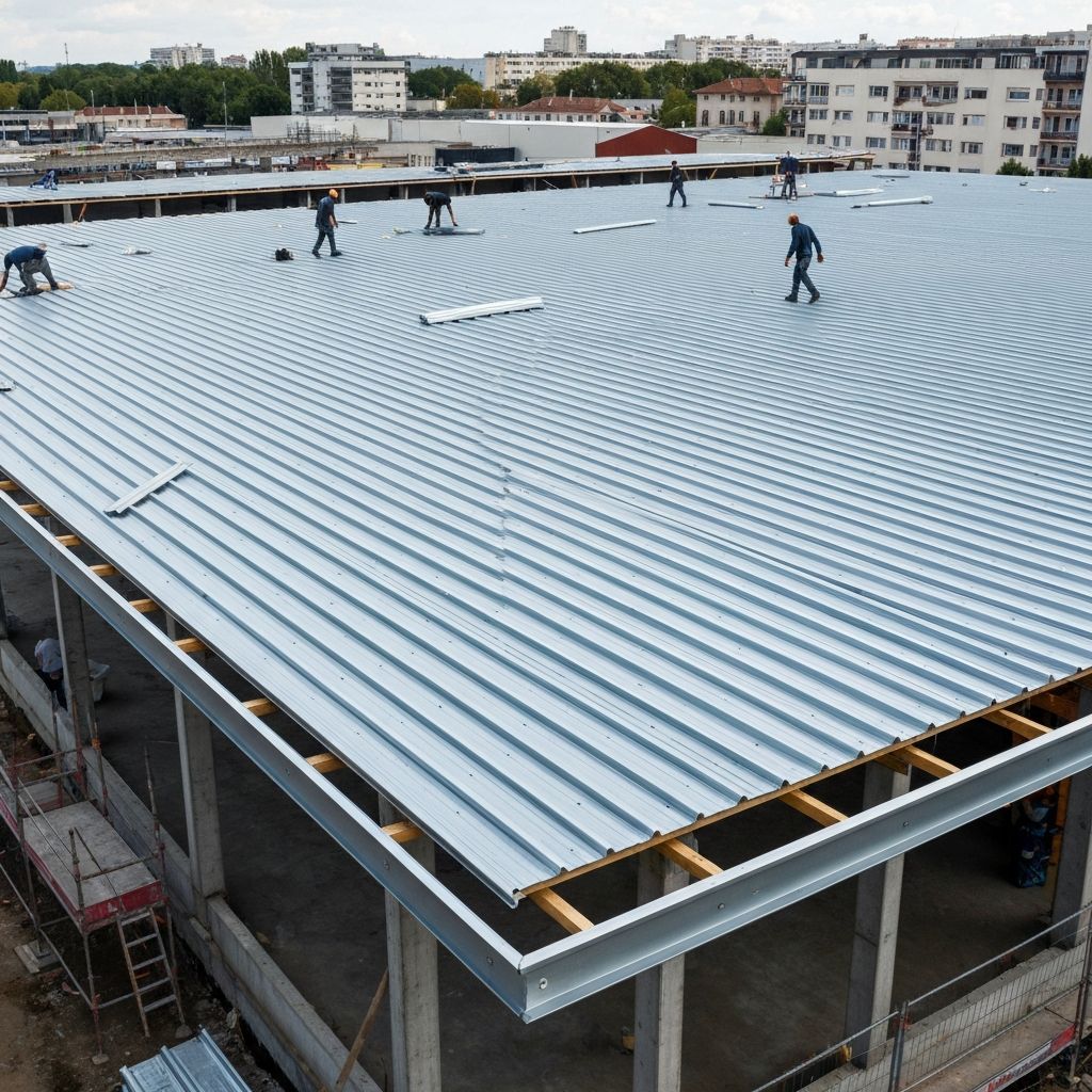 Entrepôt commercial avec façade simple et toiture métallique en zone urbaine brésilienne