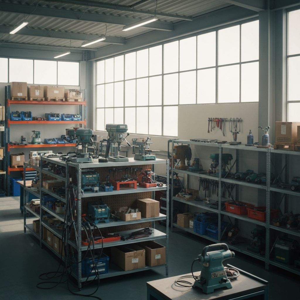 Intérieur d'atelier avec étagères